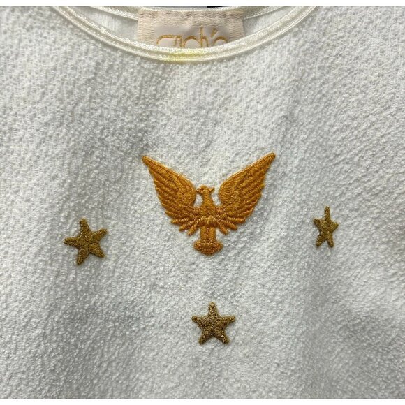 Vintage Cache White Terry Cloth Embroidered Eagle Stars Lounge Set Size S Y2K - Picture 6 of 13